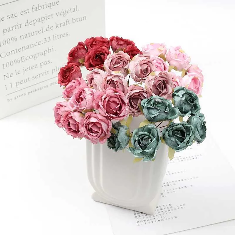 Bouquet de roses artificielles séchées, 6 pièces/lot, Mini fausse soie pour décoration de salle de maison, décoration de mariage, accessoires artisanaux DIY