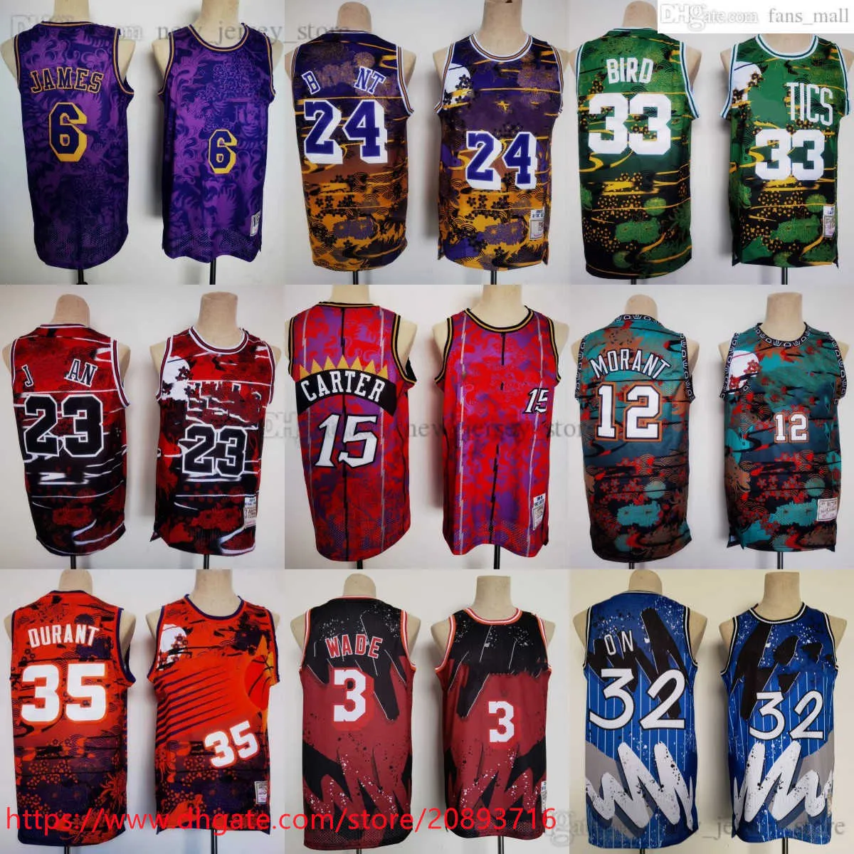 Vince Carter Tavşan Yılı Basketbol Kevin Durant Jersey Hip Hop Style 12 Ja Morant Dwyane Wade Larry Bird James Formalar Moda Camo Camo Yaz Klasik Gömlek