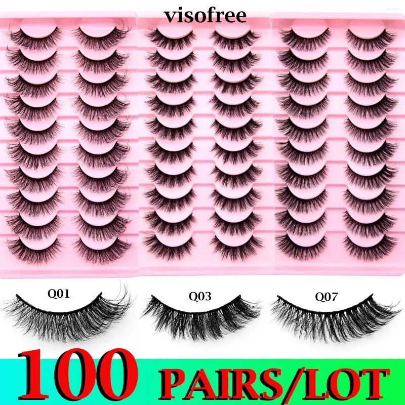 Ciglia finte Ciglia all'ingrosso 100 paia 3D Visone Faux Fluffy Lash Soft Full Thick Wispy Eyelash Trucco drammatico