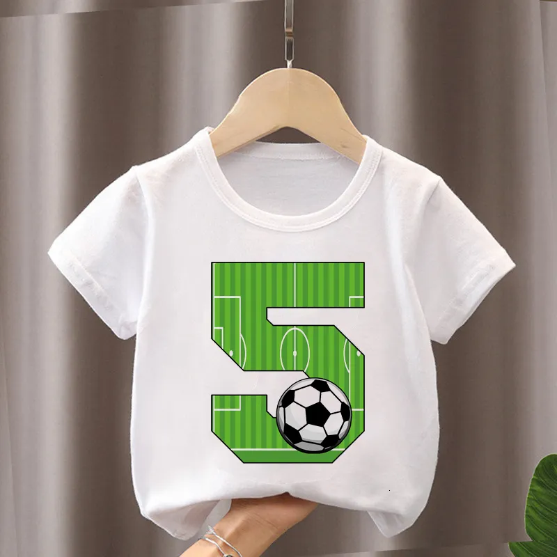 T-shirts Summer Boys Girls Football T Shirts Birthday Shirt 1-12 Years Boy Soccer Sport T-shirt för barn födelsedagspresent Tshirt Tops 230617