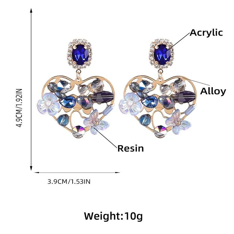 패션 금속 아크릴 수지 심장 모양의 귀걸이 여성의 과장된 귀걸이 파티 액세서리
