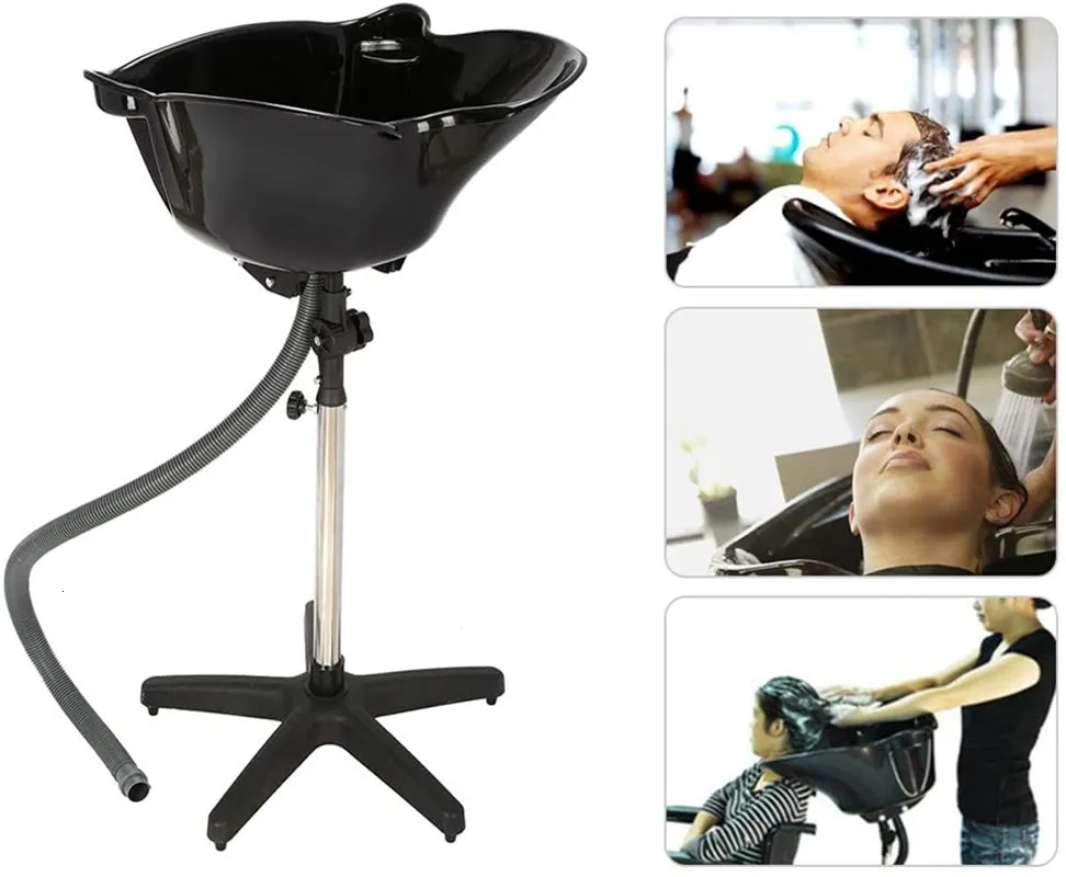 Coupe Cap Salon Bassin Shampooing Évier avec Vidange Portable Tuyau En Acier Inoxydable Support Hauteur Réglable Barbershops Cheveux Bol De Lavage 230619