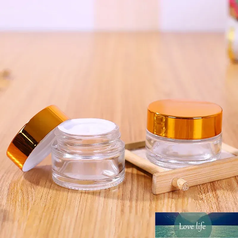 Wholesale Clear Glass Cosmetic Jars With Gold & Silver Lids PP Liners, 5g 100g For Creams From