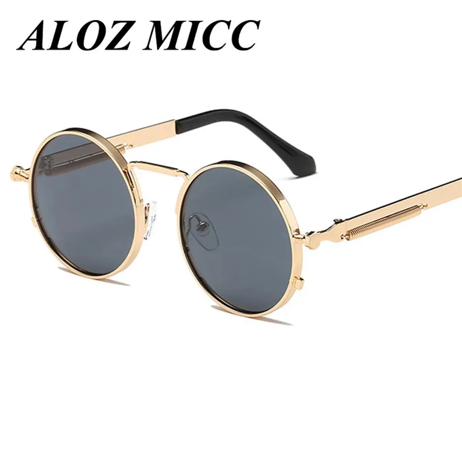 Aloz MICC Vintage Round Steampunk Sunglasses Women Men Fashion Retro Circle Steam Steam Punk Grans Gold Gold Goggles UV4289M