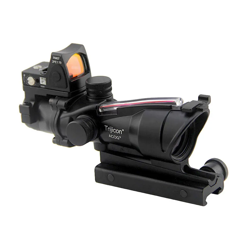 Escopo de fonte de fibra Acog 4x32, fibra óptica iluminada vermelha, retículo gravado em vidro Chevron com Rmr Micro Red Dot S