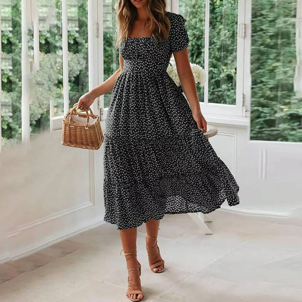 Ditsy Floral Midi New Look Green Dress Floral Midi Dress Floral Print Cute  Floral Dresses For Summer Deep V Floral Dress: Alluring Neckline, Blooming
