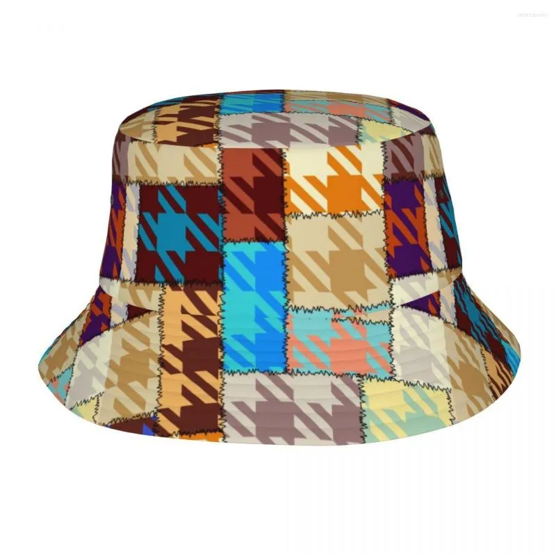 Berets niestandardowy Houndstooth Plaid Patchwork Wzór wiadra kapelusz mężczyzna Kobiety moda letnia na świeżym powietrzu pieska fisherman czapka