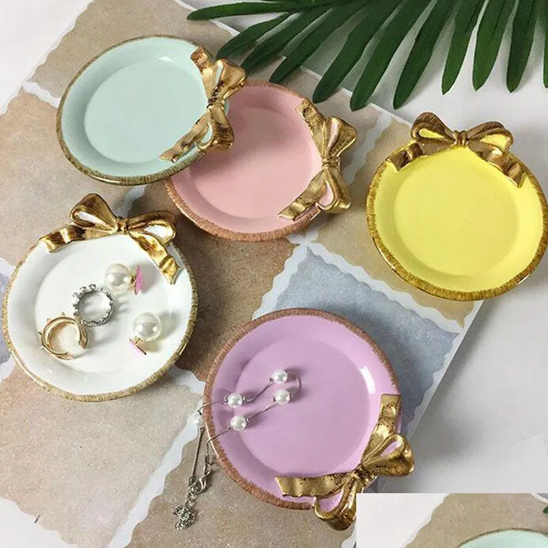 Dishes Plates 11X10Cm Lovely Golden Bowknot Resin Tray Table Decoration Dish Cake Plate Dessert Coffee Cup Holder Party Or Dhcqc