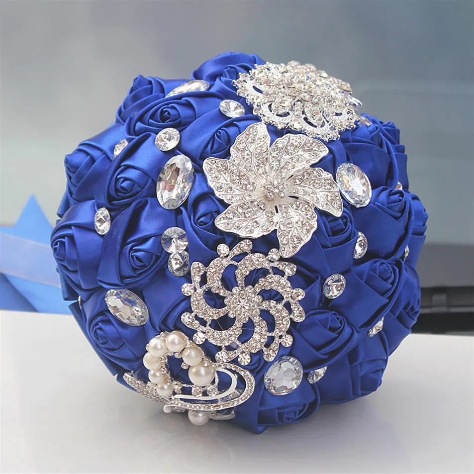 Royal Wedding Bouquets Rose Artificial Sweet 15 Quinceanera Bouquet Crystal Silk Ribbon New Buque de Noiva 37 Colors W228-D S271L