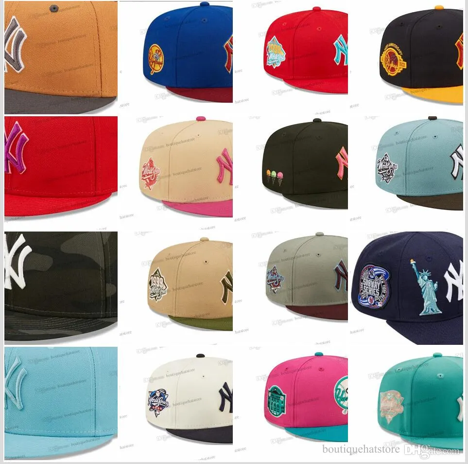 32 Stili speciali Cappelli snapback da baseball da uomo Colori misti Cappellini sportivi regolabili New York'Pink Grey Camo Cappello con lettere colorate 1999 Toppa mondiale cucita sul lato Ju19-04