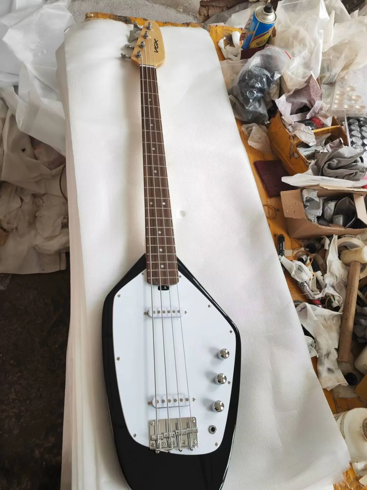 4-String Black Electric Bass Guitar - Phantom Style, Maple Neck