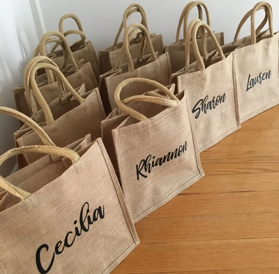 Embrulho de Presente Personalizado para Casamento Sra. Burlap Tote Bag Festa Noiva Retrô Praia Dama de Honra Personalizado Juta Literário Simples 230619