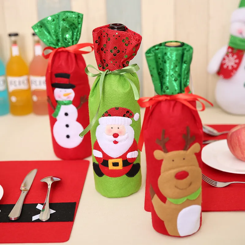 Julvinflaska täckväska snögubbe Santa Xmas Wine Decoration täcker julklappsäckar för semester