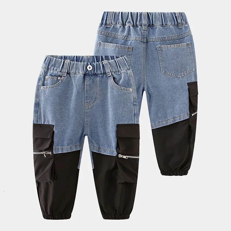 Jeans Frühling Herbst Casual 2 3 4 5 6 8 10 12 Jahre Kinderkleidung Denim Reißverschlusstasche Patchwork Jeans für Kinder Baby Boy 230617