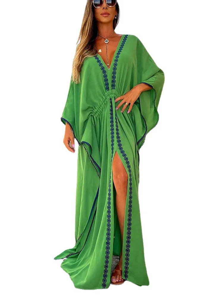 casual boho maxi dresses V-neck Empire Waist Maxi Boho Chiffon Dress – DUNTERY main image 1
