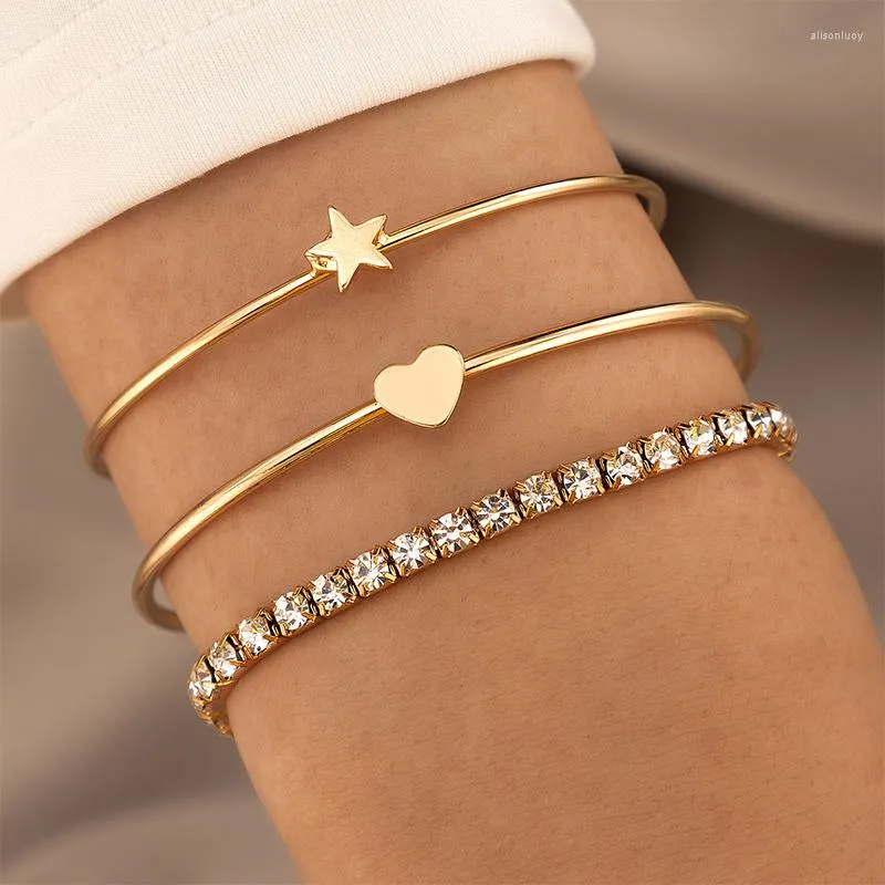 Bracelets porte-bonheur Vintage creux étoile arbre feuille Bracelet pour femmes luxe cristal géométrie ouverture bracelet ensemble fête bijoux 5 pièces/ensemble