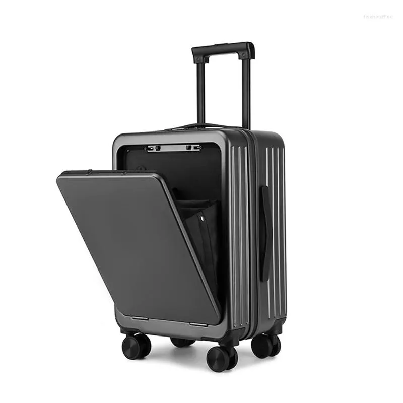 Suitcases 20 "Boarding Luggage Front Opening Multifunctional Travel Suitcase Female Universal Wheel Pull Rod Trolley Box Male Case