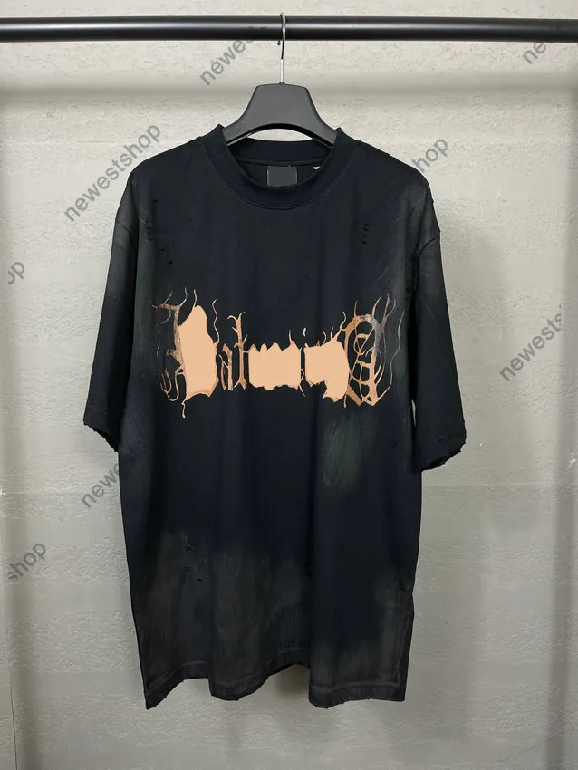 Taille réelle Mens Plus Tees Polos été hommes designer t-shirt 2023 boue détruit tie dye coton à manches courtes t-shirts femmes gris noir blanc XS-L