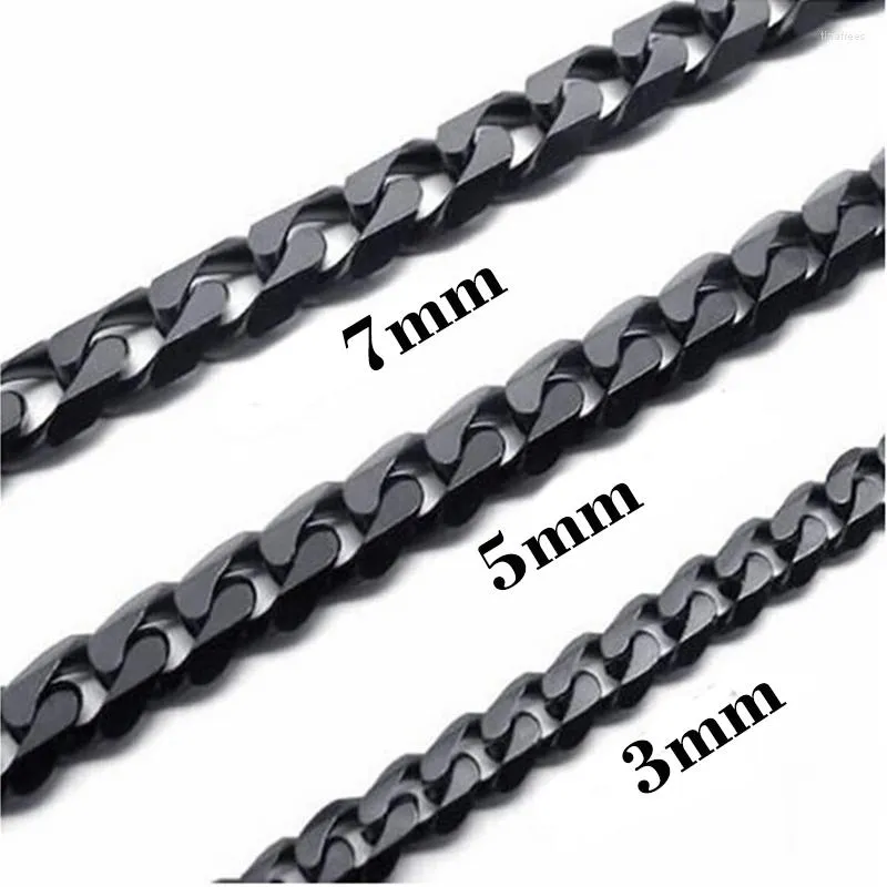 Chains Cuban Link Chain Black Color Stainless Steel Necklaces Tone Punk Charm Jewelry 3MM 5MM 7MM