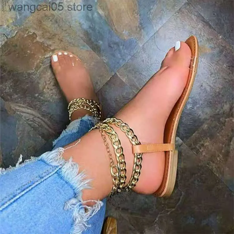 Sandalen Ketting Sandalen Voor Vrouwen Grote Maat 43 Vrouw Transparante Flats Zomer 2021 Dames Casual Slide Vrouwelijke Schoeisel Dames Strand Schoenen T230619