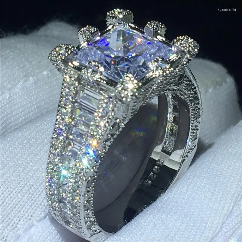 Cluster Rings Vintage Feminino Tribunal Anel 925 Prata Esterlina Corte Princesa Cz Noivado Aliança de Casamento Para Mulheres Jóias de Dedo