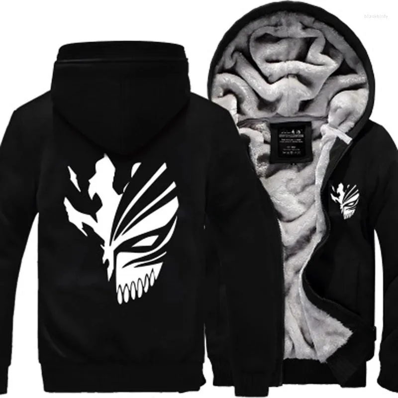 【Y2K】INSCRIRE W-Zip Bleach Sweat Parka Bleach Anime Hoodie Men - Winter Fleece Zip Up Sweatshirt