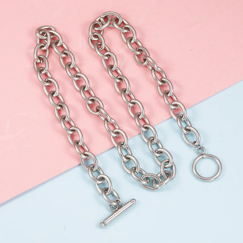 Chains 30% Off10pcs Stainless Steel Square Link Chain Necklaces For Women Men Toggle Clasp OT Buckle Choker Collar Hip_voghion.com