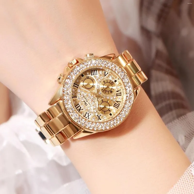 Bilek saatleri bayanlar lüks moda çelik saatler erkekler kristal rhinestone reloj kadın parıltılı parlayan büyük kadran markası izle