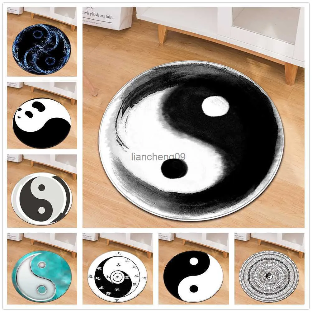 Yin Yang Tai Chi Dedikodu Baskı Halı Yaratıcı Bilgisayar Sandalyesi Yuvarlak Yağ Yastık Geometrik Anti-Slip Ev Halı Yuvarlak Halı L230619