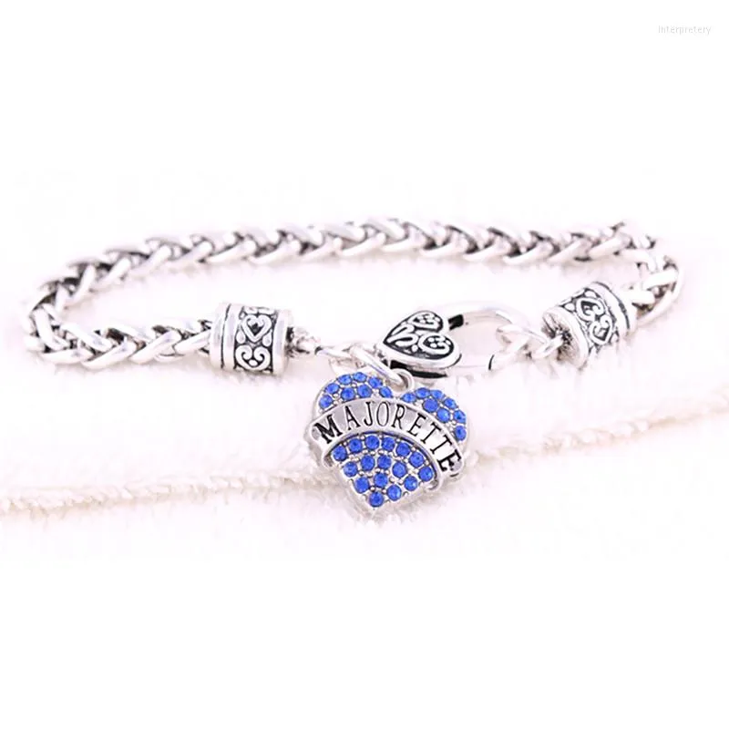 Charm-Armbänder Design-Herz-Armband für Damen, MAJORETTE, geschrieben mit modischen Kristallen, Weizen-Gliederkette, Zinklegierung, sorgt für Tropfen