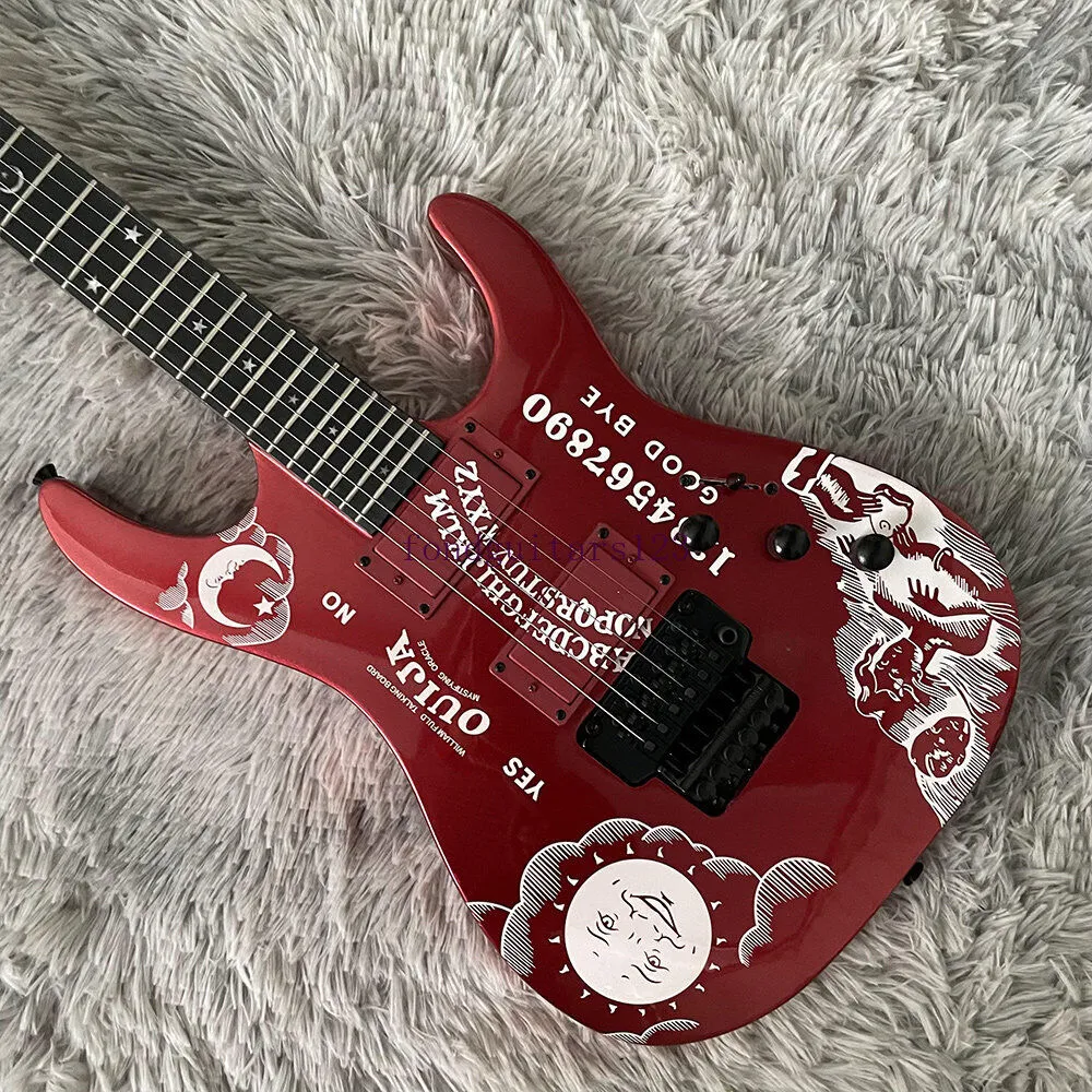 Ltd KH-2 Ouija Metallic Red Kirk Hammett Подпись электрогитара обратной штанги, Floyd Rose Tremolo, черная аппаратная звезда Moon Inlay China Emg пикапы