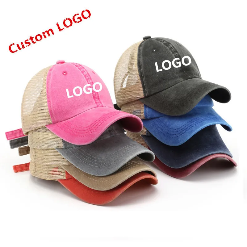 Ball Caps Custom Cotton Mesh Baseball Cap Adjustable Summer Cool Hats For Women Men Hop Trucker Hat Print L;ogo Customized Beach Hat 230617