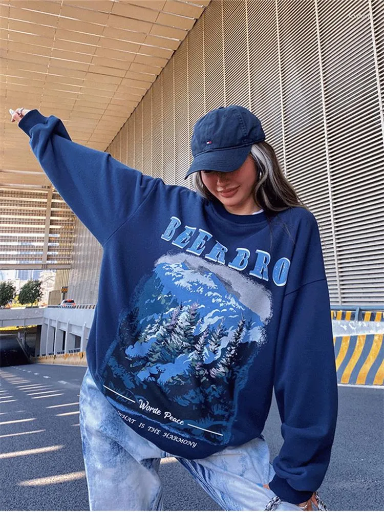 Felpe Con Cappuccio Da Donna QWEEK Felpa Con Cappuccio Blu Vintage