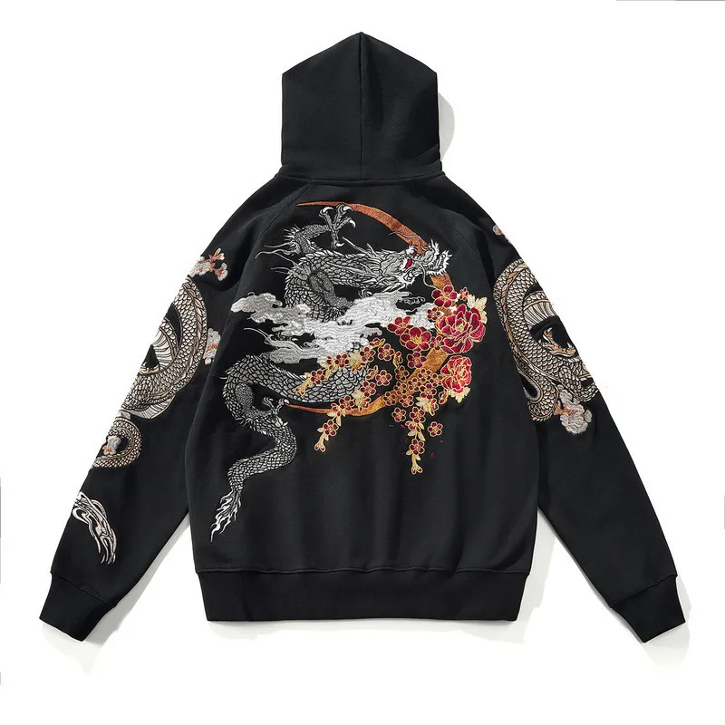 Dragon Embroidery Hip Hop Hoodie: Chinese Style Harajuku Pullover Sweatshirt Dragon Embroidery Hip Hop Hoodie: Chinese Style Harajuku Pullover Sweatshirt