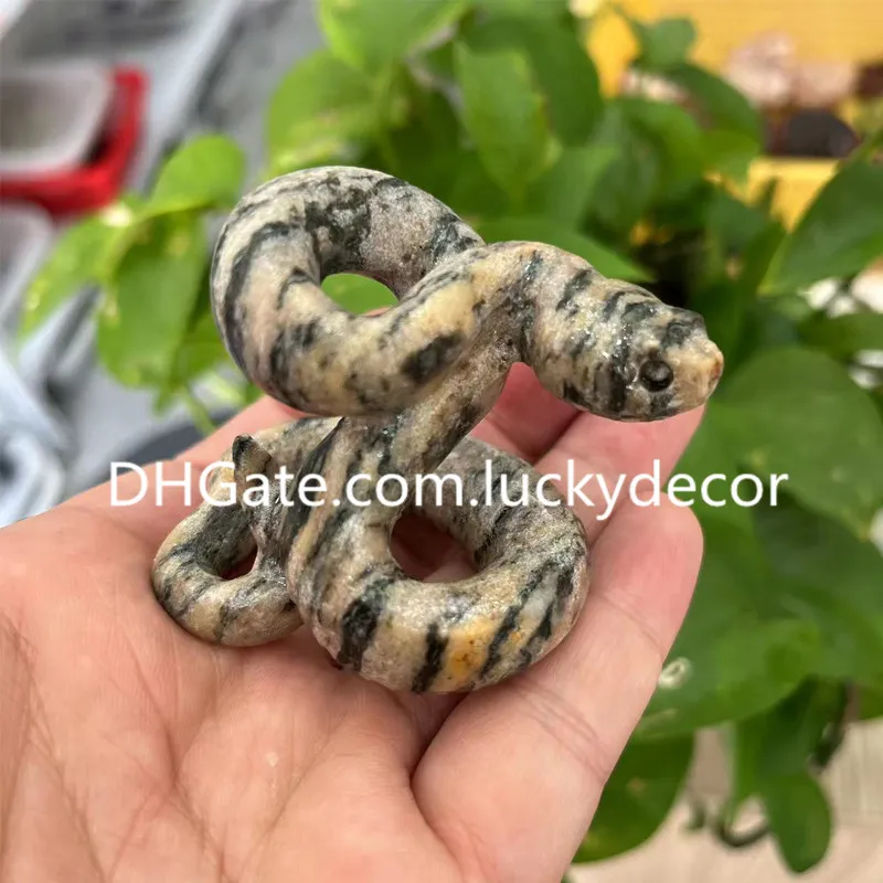 Tiger Skin Jasper Snake Figurine Animal Art Trick Gifts Handmade Beautiful Miniature Natural Quartz Crystal Gemstone Reptile Statue Specimen Carving Home Decor