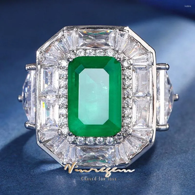 Cluster Ringen Vinregem 8 12MM Lab Gemaakt Sapphire Emerald Aquamarijn Edelsteen Vintage Ring Voor Vrouwen Bruiloft Engagement Fijne Sieraden Geschenken