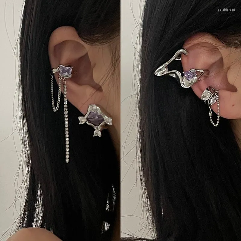 Orecchini a bottone Irregolare Colore argento Nappa di cristallo Non-Piercing Polsino Orecchino a clip per le donne Strass Gioielli finti per piercing alla cartilagine