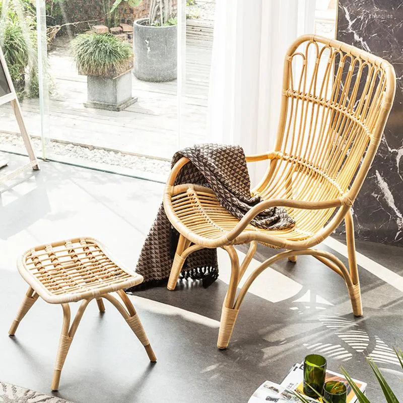 DHgate Rattan Recliner Chair Boho Courtyard Balcony Japanese Accent Indoor Outdoor Leisure Comfort Home Rattan Sofa Lazy Backrest Furniture Sports Outdoors