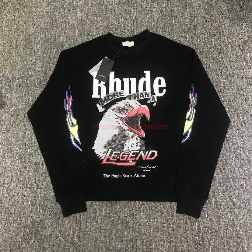 Designer de roupas de moda camisetas Rhude X Maxfield La Los Angeles Exclusivo Hawk Wash Manga Longa James Mesmo Algodão Streetwear para