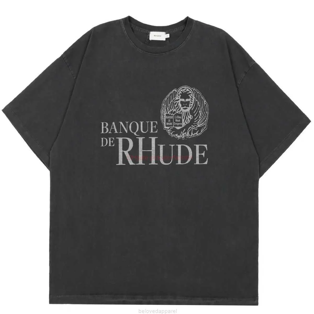 Designer Mode Kleidung T-Shirts T-Shirt H8009# Rhude Bank Slogan Kurzarm T-Shirt Baumwolle Streetwear Tops Casual Sportswear Rock Hip Hop zum Verkauf Nwiq