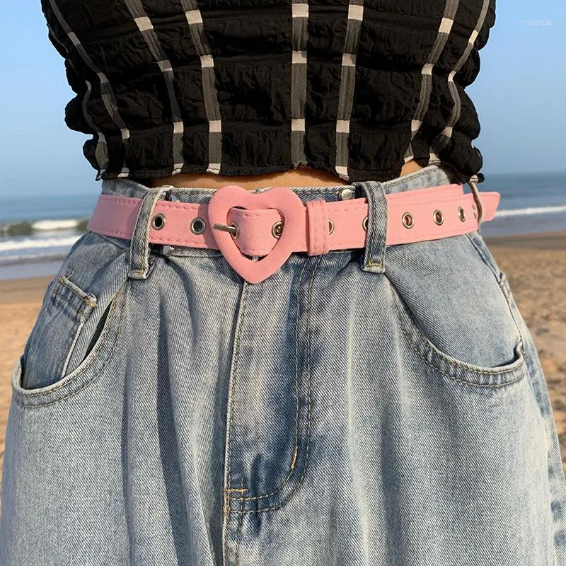 Cinturones Punk Heart Denim para mujer Love hebilla cintura cinturón tela señoras correas Jeans vestido cintura