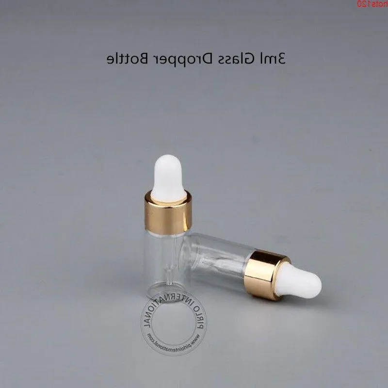 50st/Lot Promotion 3ml tomt glas Essential Oil Cosmetic Bottle Parfym Container mini 3cc injektionsflaska med pipett droppar jarhood qty orvmn