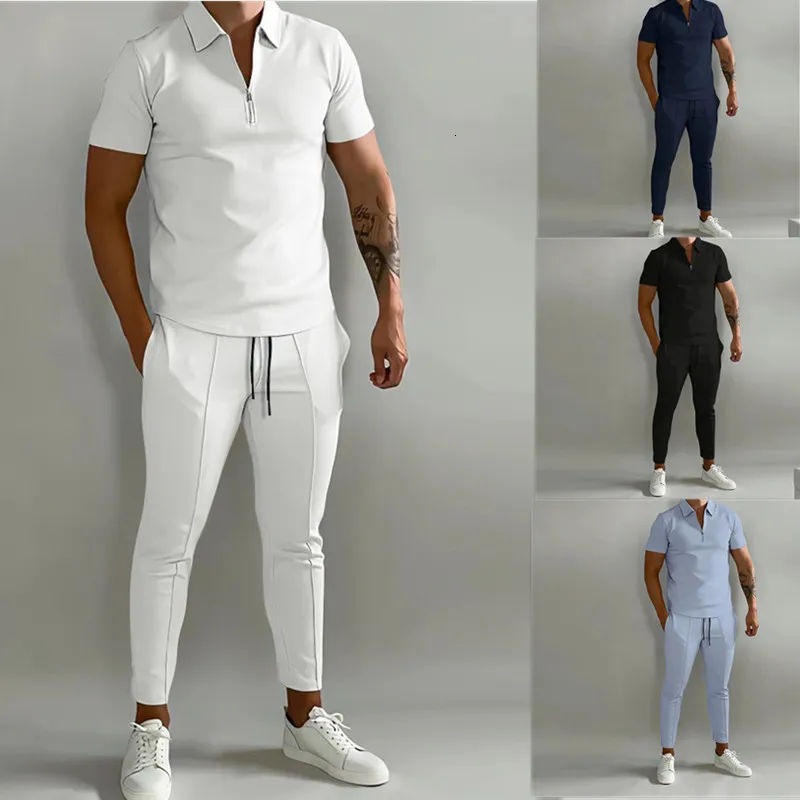 Survêtements pour hommes 2023 Europe et les états-unis été couleur unie mince costume tendance jeunesse loisirs sports 230619