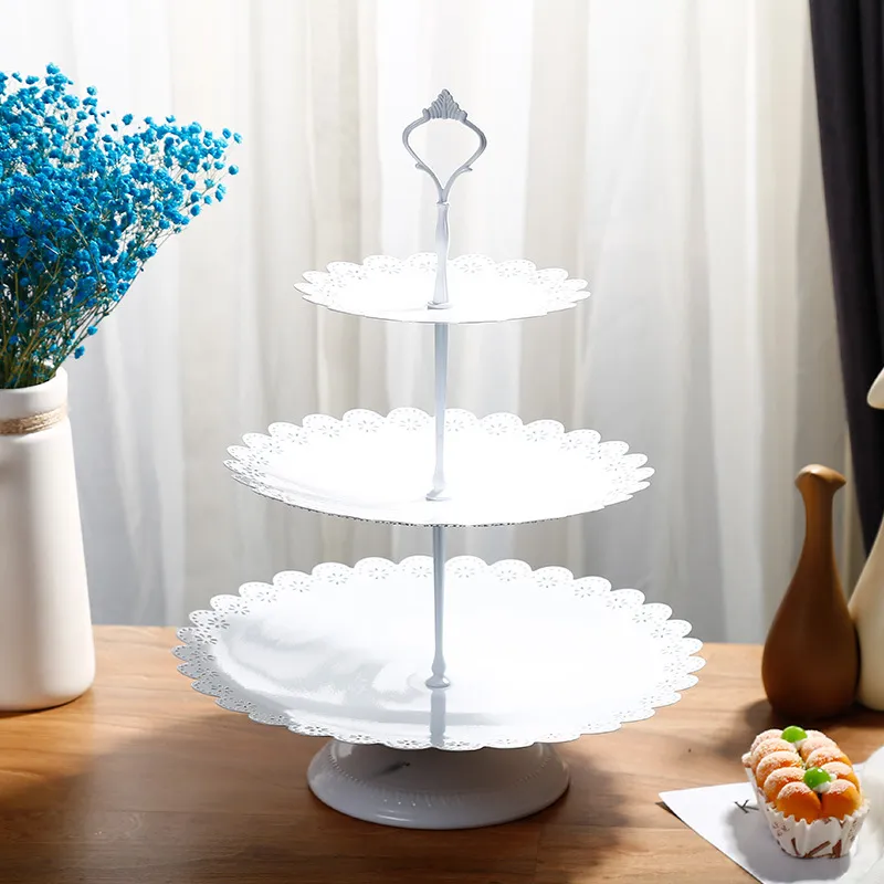 3 Katmanlı Kek Stand Set Yuvarlak Metal Cupcake Tatlı Ekran Kaide Düğün Partisi Ekran Dekorasyonu