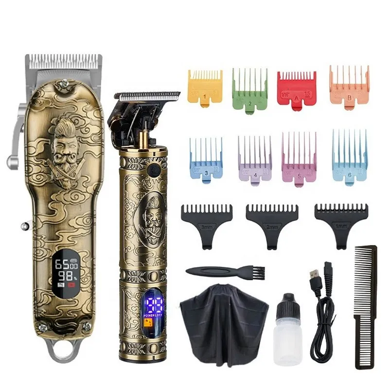 Cape de coupe 2 pièces tondeuses à cheveux ensemble tondeuse électrique sans fil rasoir hommes salon de coiffure Machine pour USB 230619