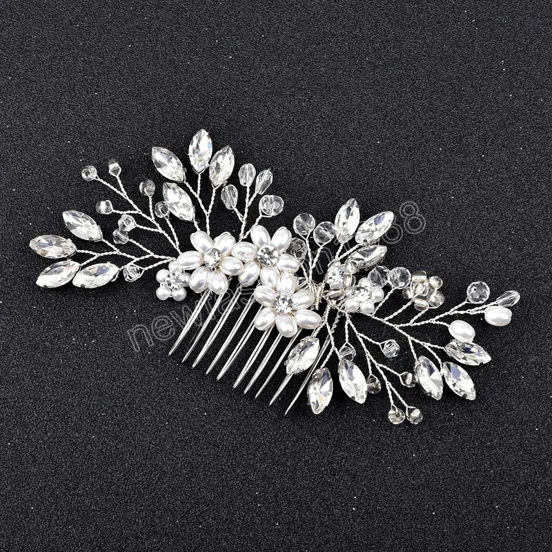 Gorgeous Pearls Haircomb Flower Rhinestone Crystal Hairpins Ladies Wedding Hair Clips for Bride Diadem Hair Tiaras