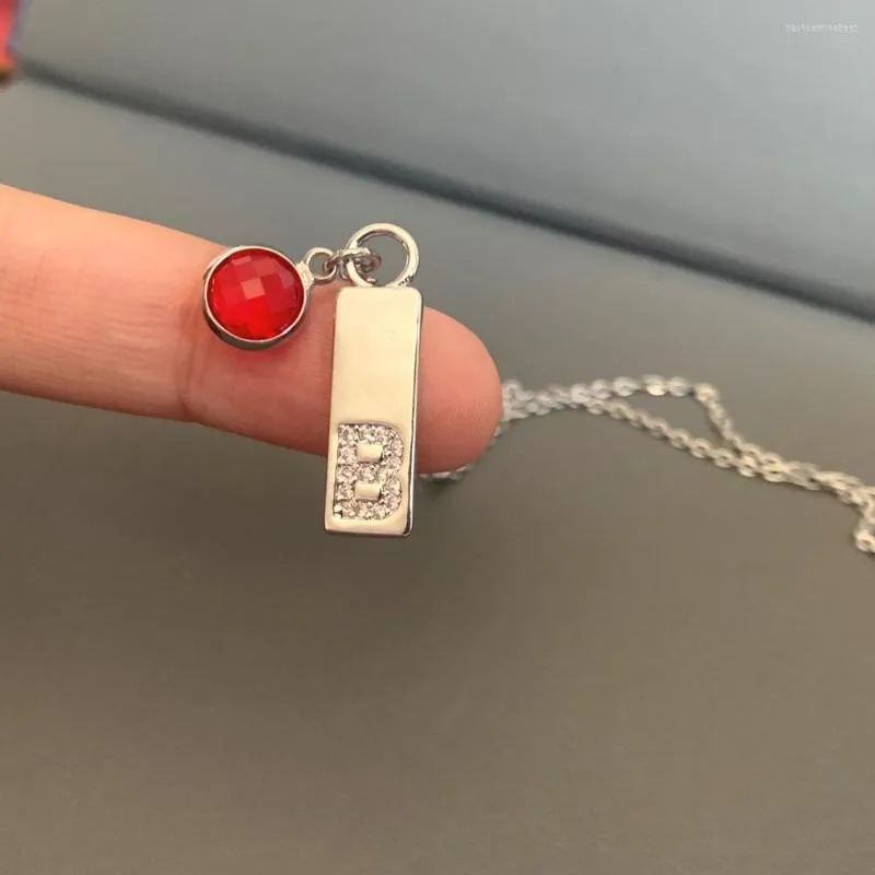 Hänge halsband diy silver färg zirkon initial bokstav remsa halsband trendig koppar alfabet födelse sten charm stål kedja smycken