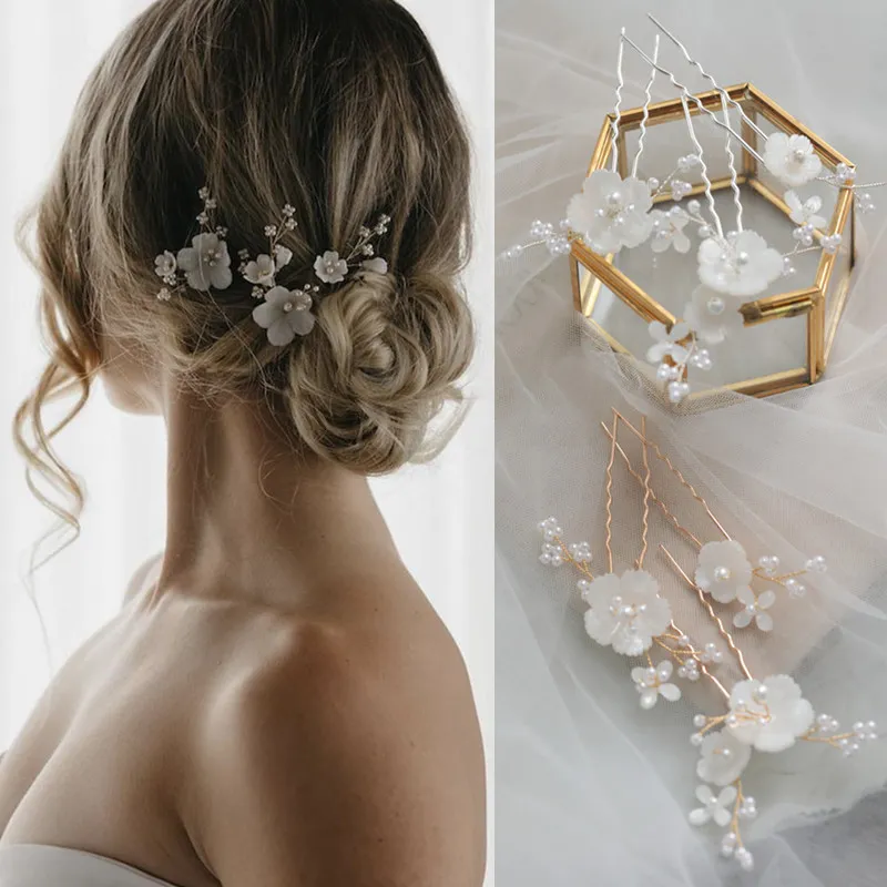 Hårklämmor Barrettes Floralbride Handgjorda Crystal Ceram Flower Pearls Bridal Pin Wedding Sticker Women Bridesmaids Smycken Tillbehör 230619