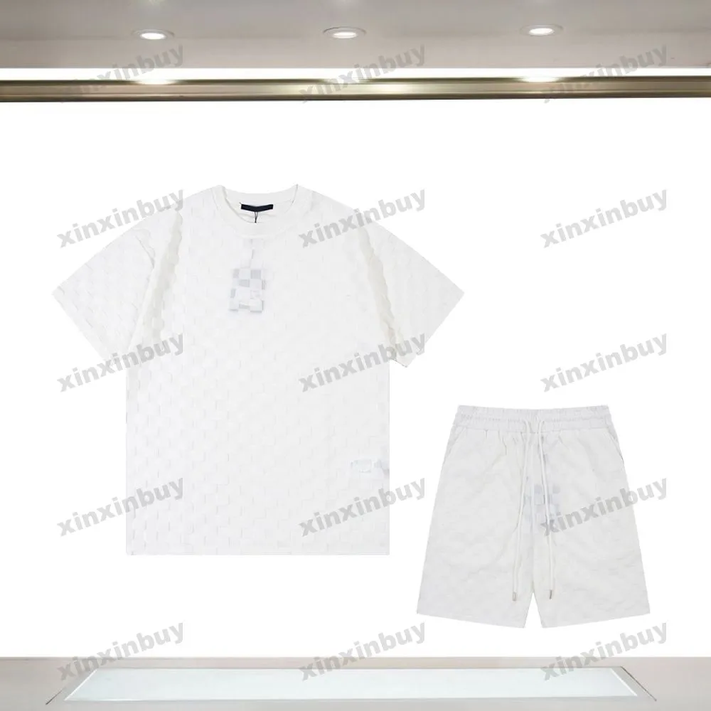 Xinxinbuy Men designer tee t shirt 23SS Plaid jacquard handdukstyg sätter kort ärm bomullskvinnor vit svart gul xs-l