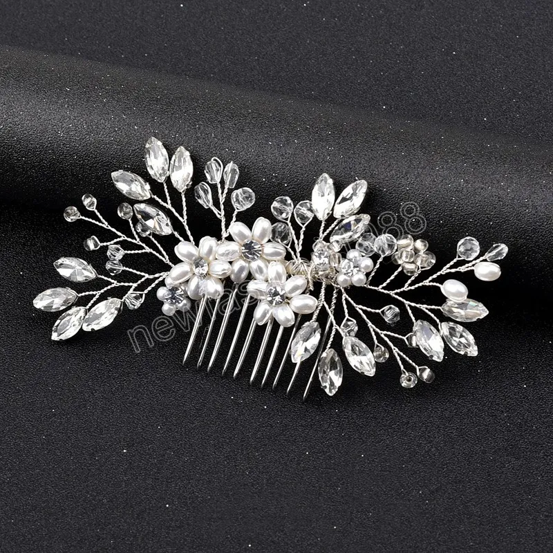 Underbara pärlor Haircomb Flower Rhinestone Crystal Hairpins Ladies Wedding Hair Clips For Bride Diadem Hair Tiaras